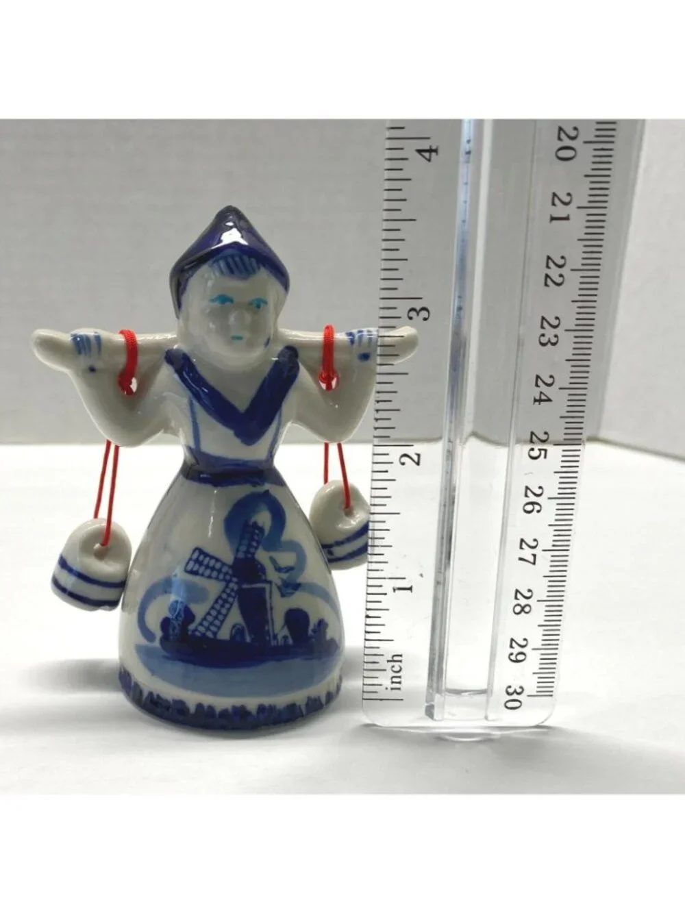 Delft Style Dutch Milkmaid Girl Figurine Vintage Ceramic Windmill Scene